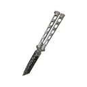 Bear & Son Silver Vein Butterfly Knife 3.375" Tanto Point Damascus Blade Zinc Handle Silver Vein - Bear & Son