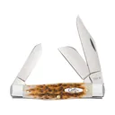 Case Large Stockman Pocket Knife 3.3" Clip, Sheepfoot and Spey Tru-Sharp Mirror Polished Blade Jigged Bone Handle Amber - Case Knives