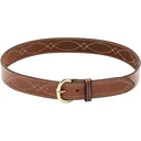 Bianchi B9 Fancy Stitched Belt 1.75" Brass Buckle Suede Lined Leather Tan 46" - Bianchi