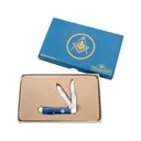 Bear & Son Masonic Bone Trapper Folding Knife 2.75" Clip Point 440 Satin Blade Bone Handle Blue - Bear & Son