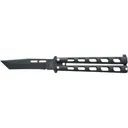 Bear & Son 115TANB Butterfly Knife 3.375" Tanto Point 1095 Black Powder Coat Blade Zinc Handle Black - Bear and Son Cutlery