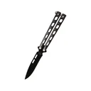 Bear & Son Black Butterfly Knife 3.375" Clip Point 1095 Black Blade Zinc Handle Black - Bear & Son