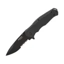 Bear & Son 61129 Folding Knife 3.375" Partially Serrated Drop Point 440 Black Blade G-10 Handle Black - Bear & Son