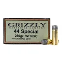 Grizzly Cartridge Bear Load 44 Special Ammo 260 Grain Flat Nose Box of 20 - Grizzly Cartridge