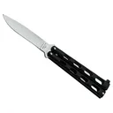 Bear & Son 113B Butterfly Knife 3" Drop Point 440 Satin Blade Zinc Handle Black - Bear and Son Cutlery