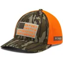 Columbia Mens PHG Camo Mesh Hat Large/XL Mossy Oak Bottomland/Blaze Game Flag - Columbia
