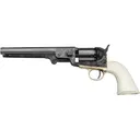 Pietta 1851 Navy Deluxe Black Powder Revolver 36 Caliber 7.5" Blued Barrel Engraved Case Hardened/Brass Frame White Grip - Pietta
