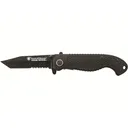 Smith & Wesson Special Tactical Pocket Knife 3.5" Partially Serrated Tanto Point 7Cr17MoV Black Blade Rubber Handle Black - Smith & Wesson