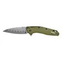 Kershaw Dividend, Folding Knife/Assisted, Drop Point, Plain Edge, 3" Composite with D2 Cutting Edge and N690 Upper, Olive Anodized Aluminum 6061-T6 Handle 1812OLCB - Kershaw