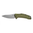 Kershaw Link, 3.25" Folding Knife/Assisted, Drop Point, Plain Edge, CPM-20CV Stonewashed, Olive 6061-T6 Anodized Aluminum Handle 1776OLSW - Kershaw