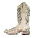 CORRAL Women's White Glitter Inlay/Crystals Square Toe Wedding Boot (A3397-LD) - Corral