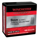WINCHESTER AMMO Components 9mm JHP 115 Grain 100 Handgun Bullets (WB9JHP115X) - Winchester