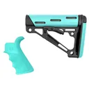 HOGUE AR-15/M-16 OverMolded Aqua Beavertail Grip and Mil-Spec Compatible Collapsible Buttstock Kit (13456) - Hogue