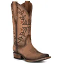 CIRCLE G by CORRAL Women's Brown Flowered Embroidery Square Toe Boots (L2032) - Corral