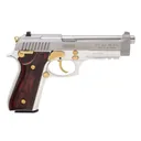TAURUS PT92 9mm 5in 2x 17rd Mags Stainless Semi-Automatic Pistol with Gold Accents and Wood Grips (1-920159GLD-HW1) - Taurus