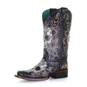 CORRAL Ladies Black/White Floral Skull Embroidery & Studs Sq. Toe Boots (Z5005) - Corral