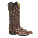 CORRAL Women's Brown Inlay & Studs Embroidery Square Toe Boots (A3326-LD) - Corral