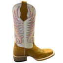 CORRAL Teens Circle G Embroidery Square Toe Tan/White Boots (J7125-TN) - Corral