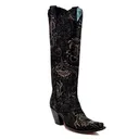 CORRAL Women's Gold Stamped Floral Black Suede Snip Toe Cowboy Boots (A4481) - Corral Boots