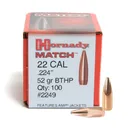 HORNADY Match 22 Cal .224 BTHP 52Gr 100 Per Box Bullets (2249) - Hornady