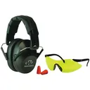 WALKERS GAME EAR GWP-FPM1GFP PRO Low-Profile Folding Muff with Sport Glasses & Ear Plugs Combo (Black) (GWP-FPM1GFP) - Walkers Game Ear