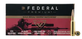 Federal Gold Medal Premium Rifle Ammo Brass .224 Valkyrie 20-Rounds 90 Grain Sierra MatchKing BTHP - Federal Premium