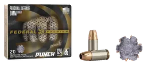 Federal Premium Punch Rounds Brass 9mm 20-Rounds 124 Grain JHP - Federal Premium