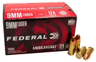 Federal American Eagle Brass 9mm 124-Grain 100-Rounds FMJ - Federal Premium