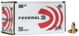 Federal Champion Bulk Ammo Brass 9mm 115 Grain 250-Rounds FMJ - Federal Premium