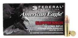 Federal American Eagle Suppressor Ammo Brass .22 LR 50-Rounds 45 Grain Copper-Plated Solid Point - Federal Premium
