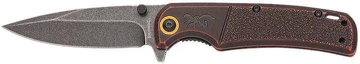 Browning Buckmark Bronze Stonewashed EDC Slim Folding Knife - 3.13 Stonewashed D2 Drop Point Blade - Browning
