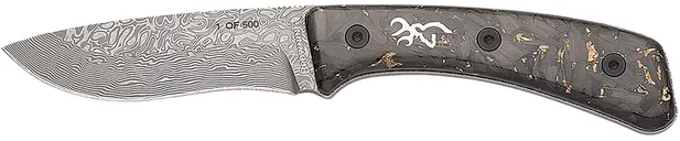 Browning Rock Carbon Fiber 3.5 Plain Edge Drop Point Damascus Blade - Browning