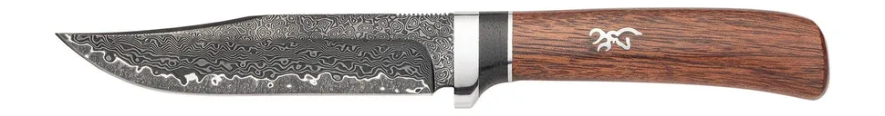 Browning Stormy Pass Brown Large Wood 5 Fixed Clip Point Damascus Blade - Browning