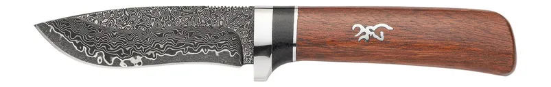 Browning Stormy Pass Wood 3.5 Plain Edge Drop Point Damascus Blade - Browning