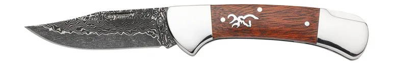 Browning Stormy Pass Wood Large 3 Folding Lockback Clip Point Damascus Blade - Browning
