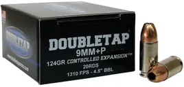 DoubleTap Ammo Brass 9mm+P 124 Grain 20-Rounds JHP - DoubleTap Ammunition