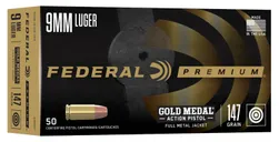 Federal Premium Gold Medal Brass 9mm 147 Grain 50-Rounds FNFMJ - Federal Premium