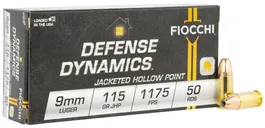 Fiocchi Defense Dynamics Brass 9mm 115 Grain 50-Rounds JHP - Fiocchi