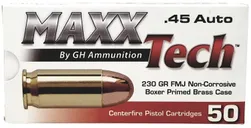 MaxxTech Brass Pistol .45 ACP 230 Grain 50-Rounds FMJ - MaxxTech Ammo