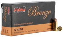 PMC Ammunition Bronze Brass .32 ACP 71-Grain 50-Rounds FMJ - PMC Ammo