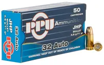 PPU Defense Brass .32 ACP 71-Grain 50-Rounds JHP - Prvi Partizan
