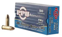 PPU Centerfire Handgun Brass .38 Super+P 130-Grain 50-Rounds FMJ - Prvi Partizan
