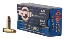 PPU Handgun Brass .25 ACP 50-Grain 50-Rounds FMJ - Prvi Partizan