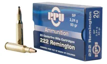 PPU Standard Rifle Brass .222 Rem 50-Grain 20-Rounds Soft Point - Prvi Partizan