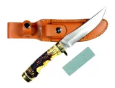 Ruko Knives Hunting Fixed Blade Knife 5 Plain Edge Clip Point 440A Stainless Blade w/ Leather Sheath - Ruko