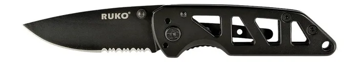 Ruko Knives Ti-Tactical Vented TiNi Folding 2.5 Part Serrated Drop Point 440A Stainless Blade - Ruko
