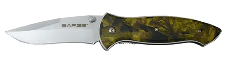 Sarge Knives Camo Aluminum Handle Belt Clip 3.25-inch SK-903 w/ GrabAGun Engraving - Sarge