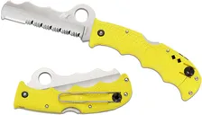 Spyderco Assist Salt Yellow Folding Knife - 3.69 Serrated Sheepsfoot Blade - Spyderco