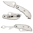 Spyderco ClipiTool Stainless Folding Knife - 2 Plain Drop Point Blade with Bottle Opener/Screwdriver - Spyderco