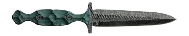 Stroup Knives Heritage Hunter Green Fixed Plain Edge Acid Etch Dagger 5 Double Edge Blade - Stroup Knives